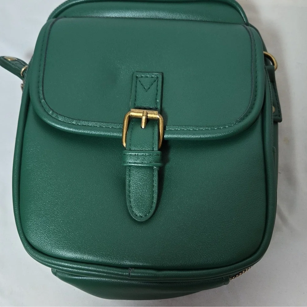Women's Hunter Green Crossbody Bag Faux Leather Multi Compartment Everyday Purse - Picture 3 of 3